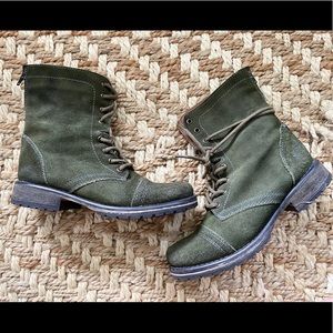Green Suede Combat Boots